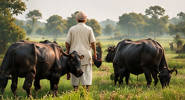 Farmer with buffaloes