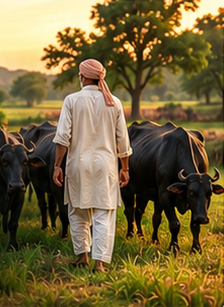 Farmer with buffaloes