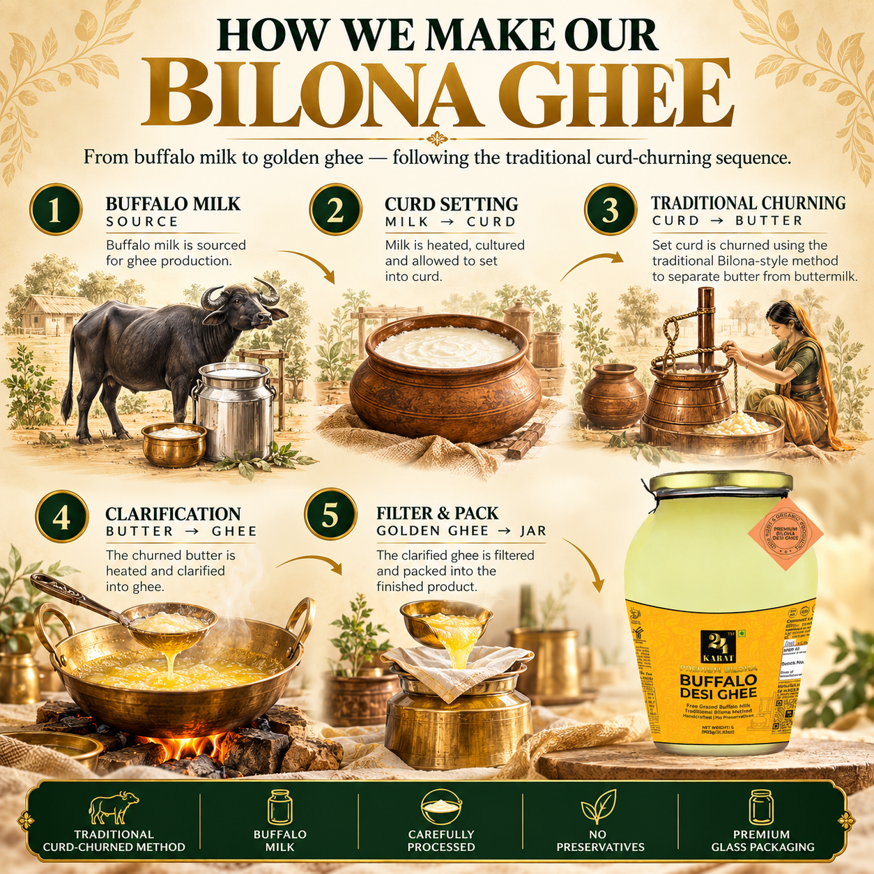 A2 Buffalo Bilona Desi Ghee 500ML - Image 2
